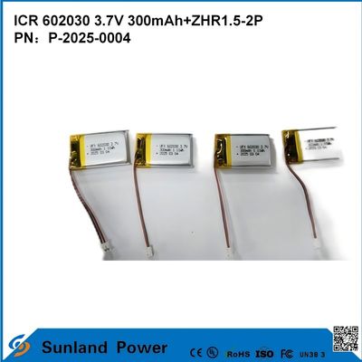 602030 3.7V 300mAh+ZHR1.5-2P ব্যাটারি আল্ট্রা-পাতলা ডিজাইন থেকে নমনীয় সামঞ্জস্যতা বিভিন্ন ছোট স্মার্ট ডিভাইসের জন্য ব্লুটুথ ইয়ারফোন পোষাকযোগ্য ডিভাইস এবং পোর্টেবল মেডিকেল সরঞ্জাম