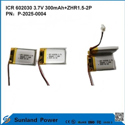 602030 3.7V 300mAh+ZHR1.5-2P ব্যাটারি আল্ট্রা-পাতলা ডিজাইন থেকে নমনীয় সামঞ্জস্যতা বিভিন্ন ছোট স্মার্ট ডিভাইসের জন্য ব্লুটুথ ইয়ারফোন পোষাকযোগ্য ডিভাইস এবং পোর্টেবল মেডিকেল সরঞ্জাম