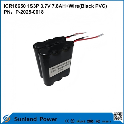 ICR18650 1S3P 3.7V 7.8AH+WIRE ((কালো পিভিসি) ব্যাটারি