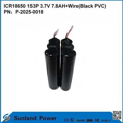 ICR18650 1S3P 3.7V 7.8AH+WIRE ((কালো পিভিসি) ব্যাটারি