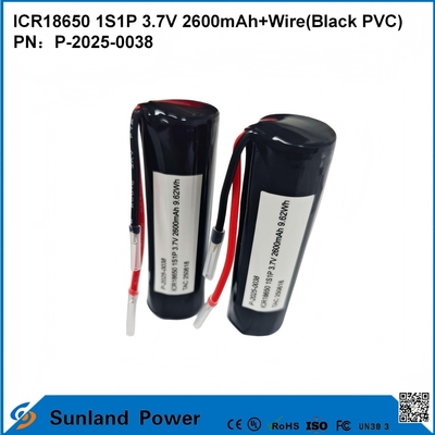 ICR18650 1S1P 3.7V 2600mAh+তার(কালো PVC) ব্যাটারি