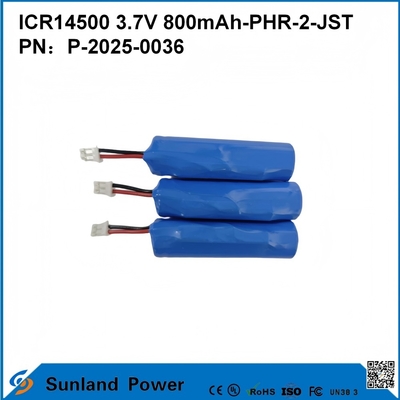 ICR14500 3.7V 800mAh-PHR-2-JST-10mm তারের ব্যাটারি