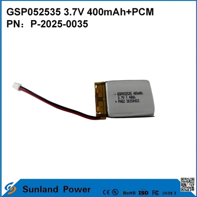 GSP052535 3.7V 400mAh+PCM ব্যাটারি যা ছোট আকারের টু-ওয়ে রেডিও, ভয়েস রেকর্ডার, মিনি GPS ট্র্যাকার, স্মার্ট স্টাইলাস এবং অনুরূপ ডিভাইসে ব্যবহৃত হয়