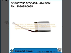 GSP052535 3.7V 400mAh+PCM ব্যাটারি যা ছোট আকারের টু-ওয়ে রেডিও, ভয়েস রেকর্ডার, মিনি GPS ট্র্যাকার, স্মার্ট স্টাইলাস এবং অনুরূপ ডিভাইসে ব্যবহৃত হয়