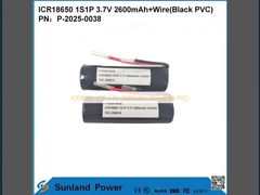 ICR18650 1S1P 3.7V 2600mAh+Wire ((কালো পিভিসি)