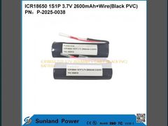 ICR18650 1S1P 3.7V 2600MAH + ক্যাবল (কালো পিভিসি) ব্যাটারি